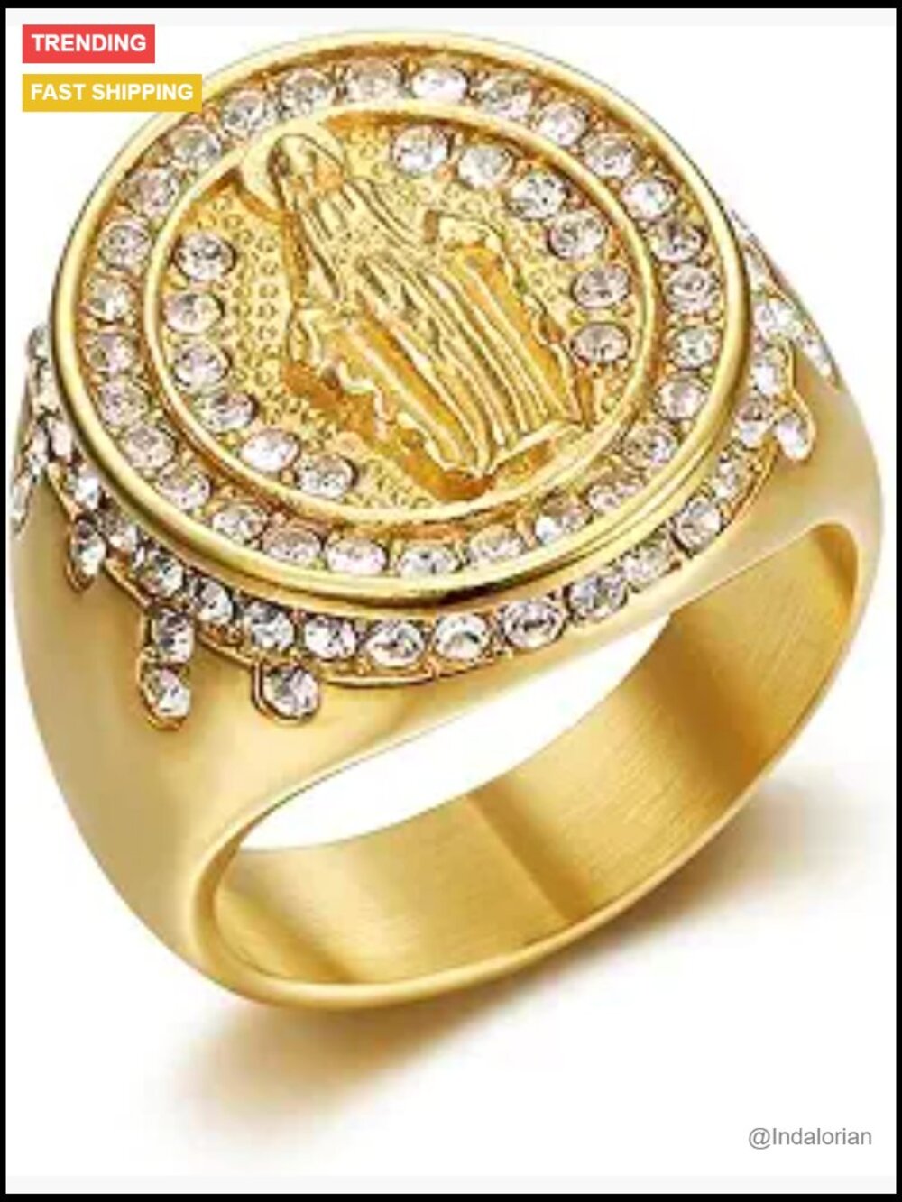 Iced Out Virgin Mary Ring Stainless Steel Men's Wedding Hip Hop Ring